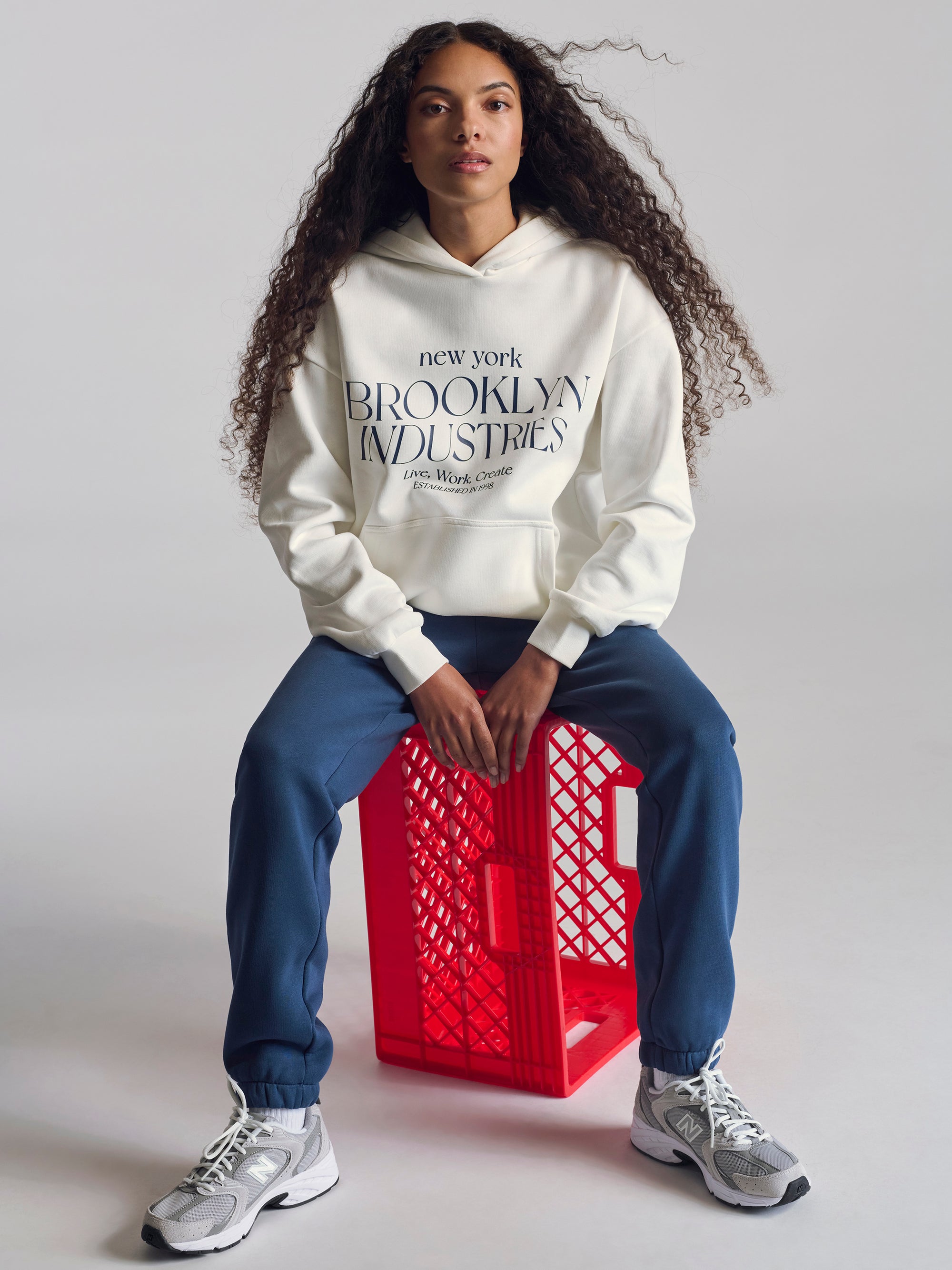 Women's BKI Hooded Sweatshirt In Antique White - BROOKLYN INDUSTRIES