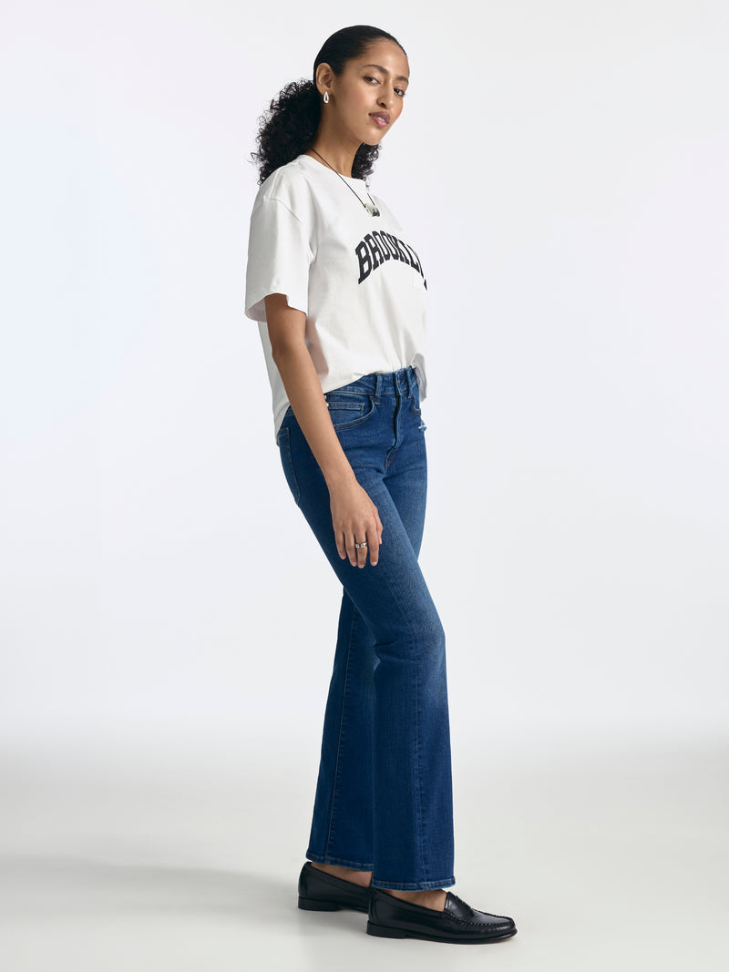 Metro Flare Jeans in Dark Distressed Denim - BROOKLYN INDUSTRIES