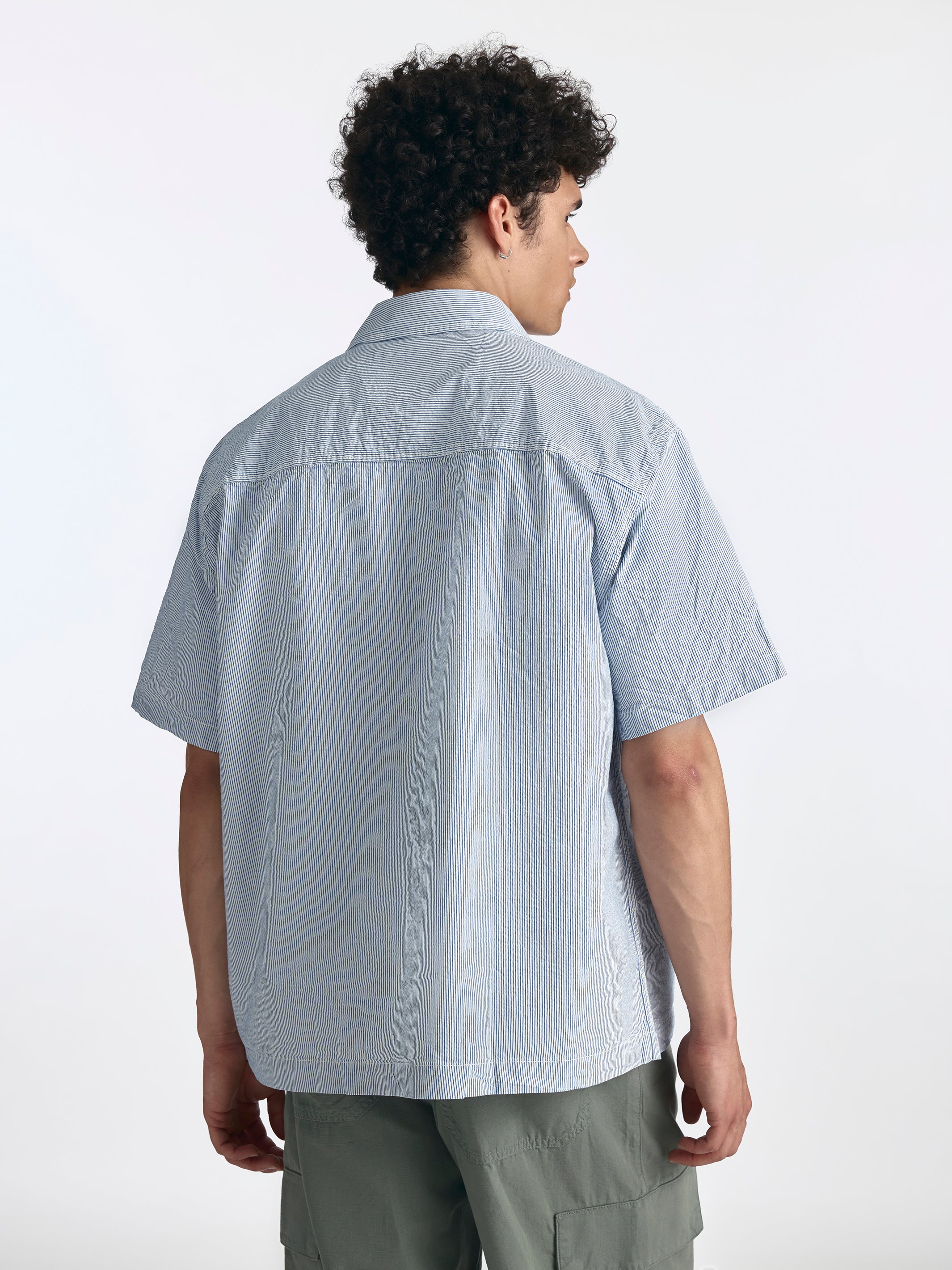 Men's Short Sleeve Striped Shirt in Blue Striped - BROOKLYN INDUSTRIES