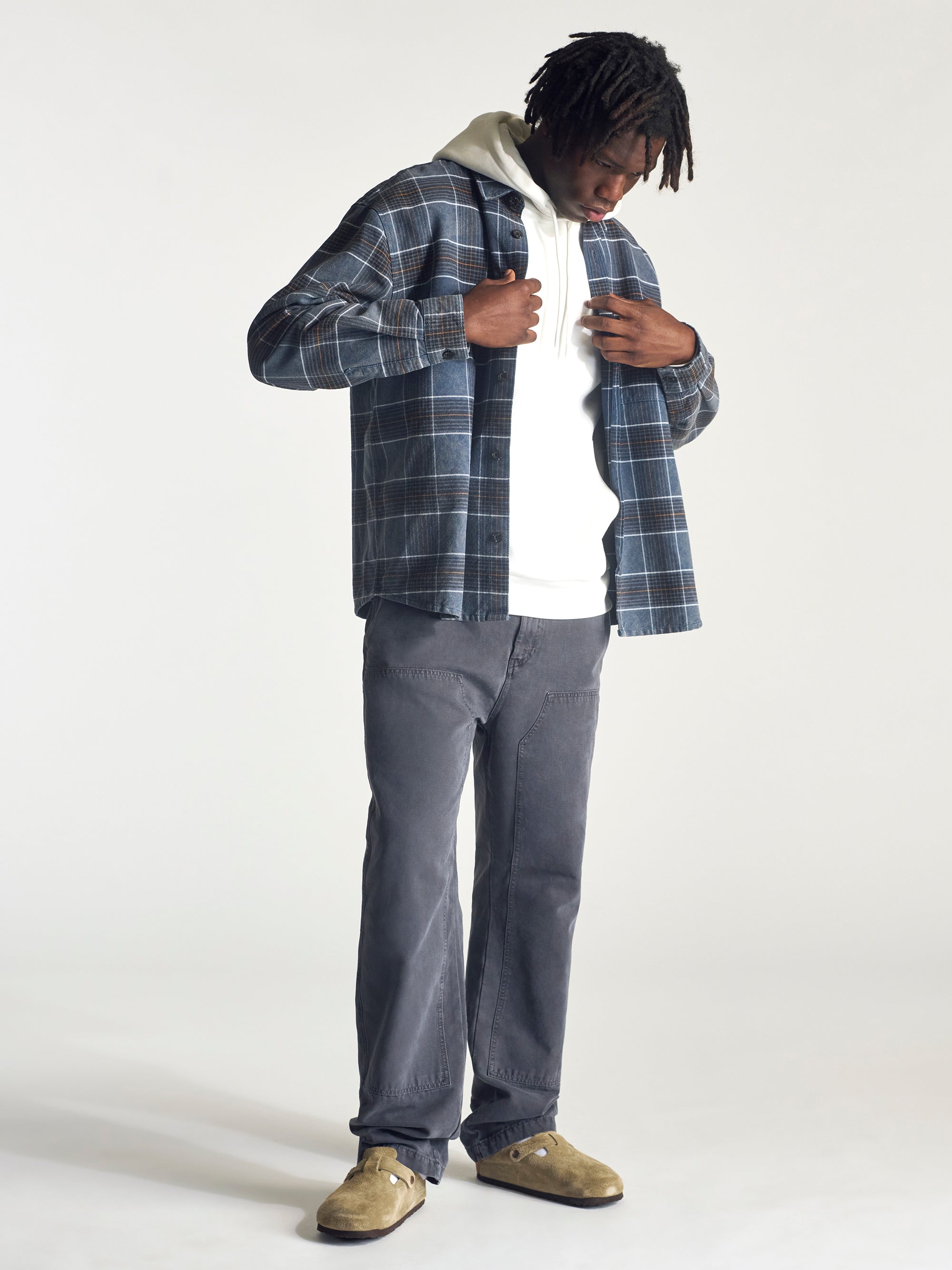 Men's Overshirt In Dark Denim Check - BROOKLYN INDUSTRIES