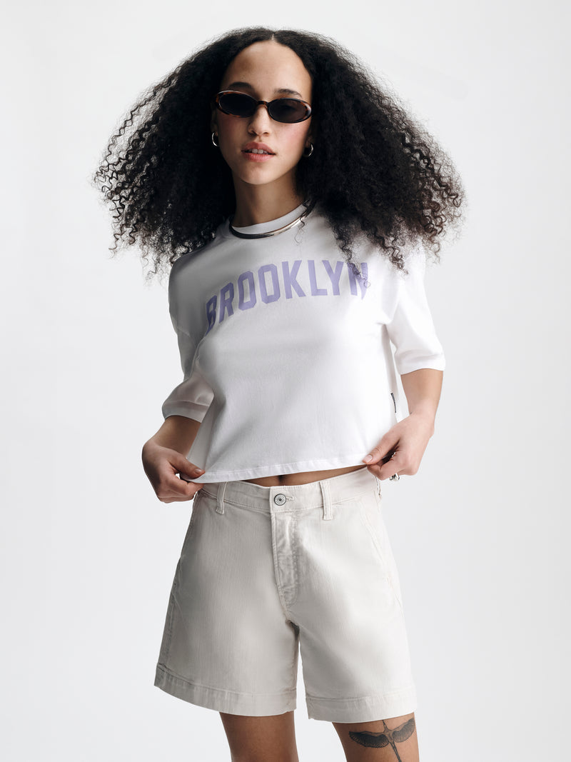 Women's Cropped Brooklyn T-Shirt in White - BROOKLYN INDUSTRIES