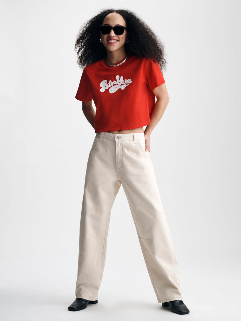 Women's Cropped Brooklyn Industries T-Shirt in Goji Berry - BROOKLYN INDUSTRIES