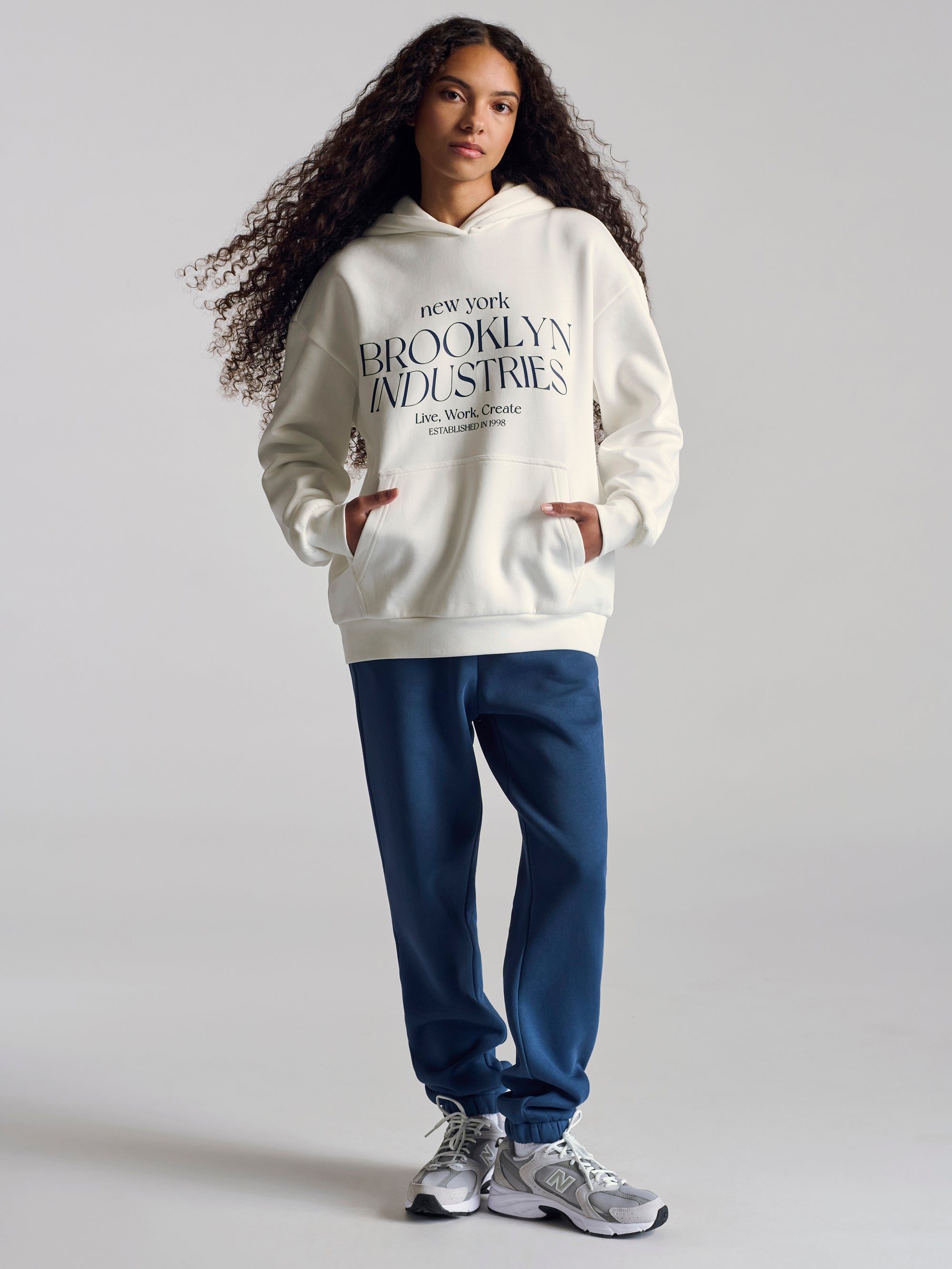 Women's BKI Hooded Sweatshirt In Antique White - BROOKLYN INDUSTRIES