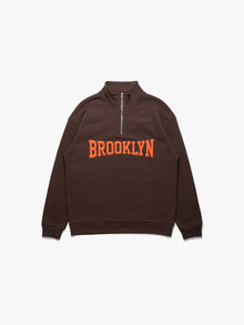 Men's Campus Half Zip Sweatshirt In Coffee Bean - BROOKLYN INDUSTRIES