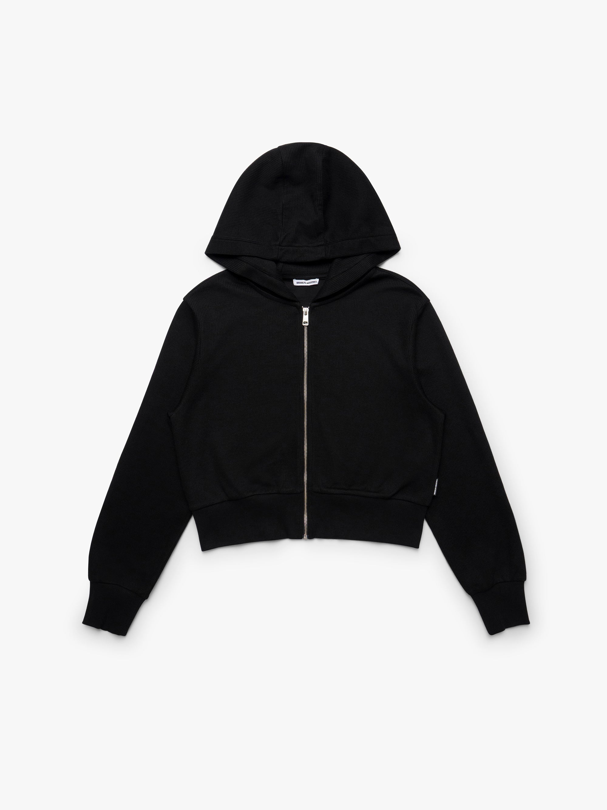 Women's Cropped Zip-Up Hoodie in Black - BROOKLYN INDUSTRIES