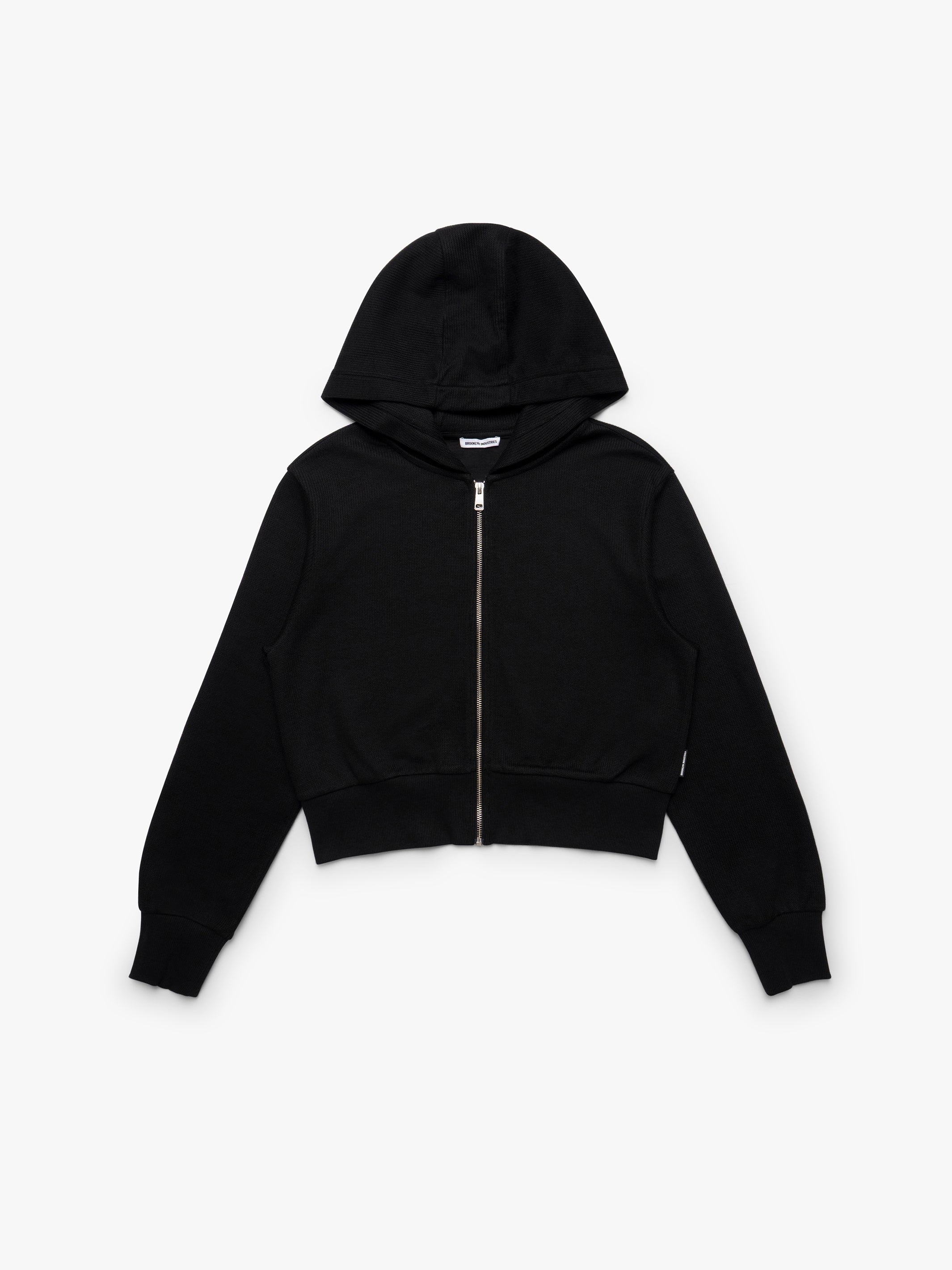 Women's Cropped Zip-Up Hoodie in Black - BROOKLYN INDUSTRIES