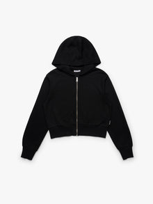 Women's Cropped Zip-Up Hoodie in Black - BROOKLYN INDUSTRIES