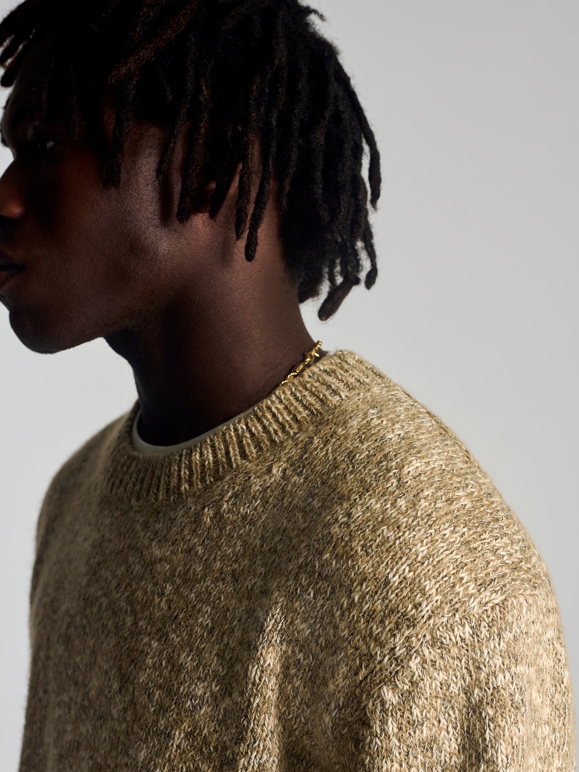 Men's Crew Neck Sweater In Oatmeal Melange - BROOKLYN INDUSTRIES