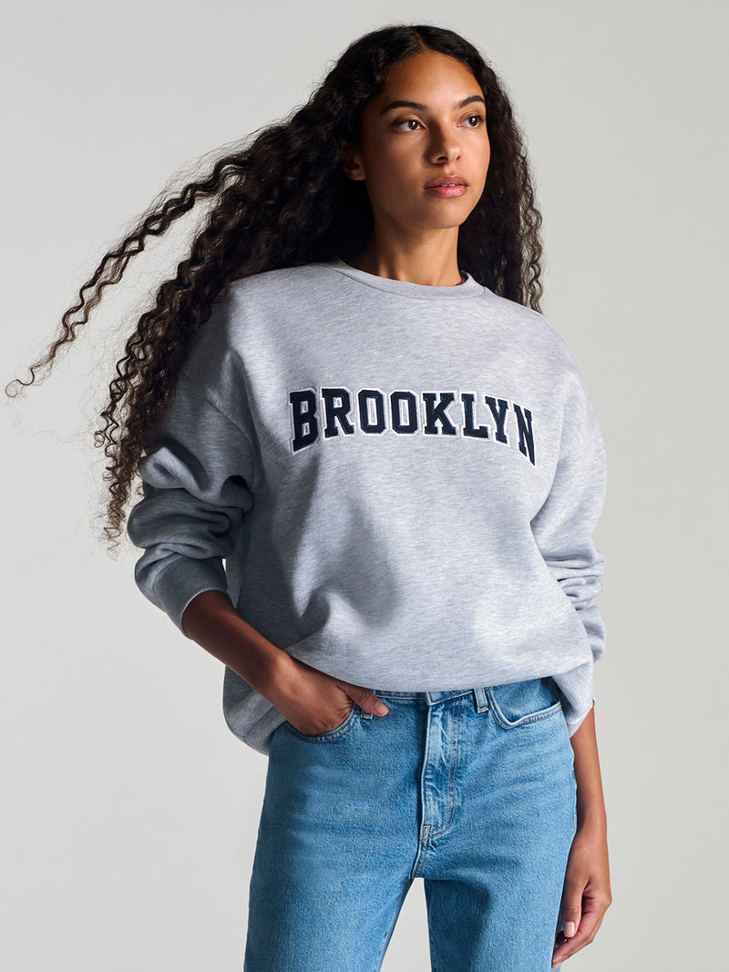 Women's Campus Crew Neck Sweatshirt In Light Grey Melange - BROOKLYN INDUSTRIES