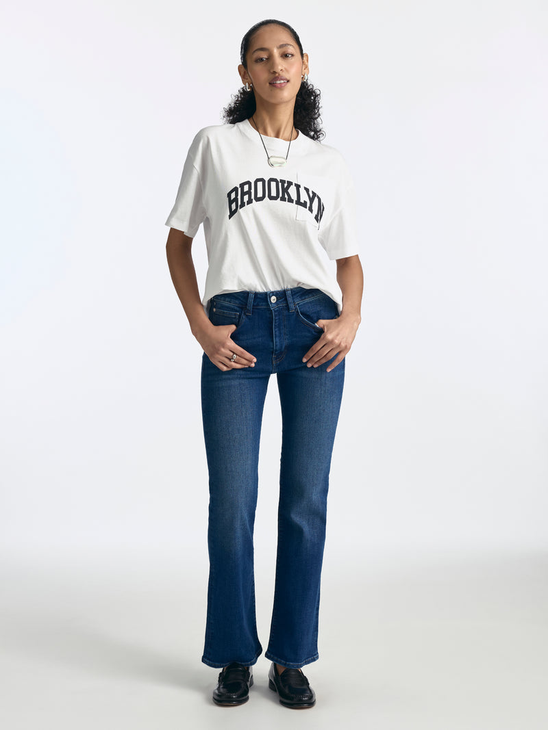 Metro Flare Jeans in Dark Distressed Denim - BROOKLYN INDUSTRIES