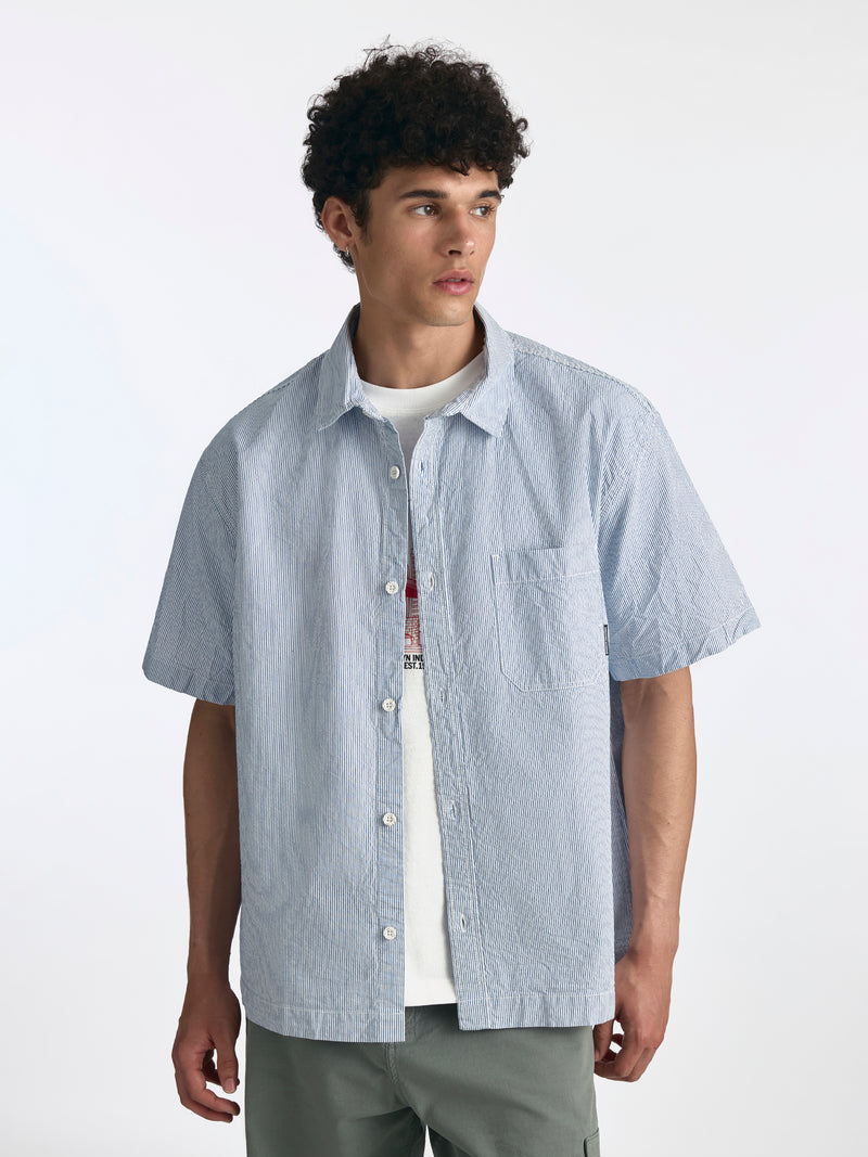 Men's Short Sleeve Striped Shirt in Blue Striped - BROOKLYN INDUSTRIES