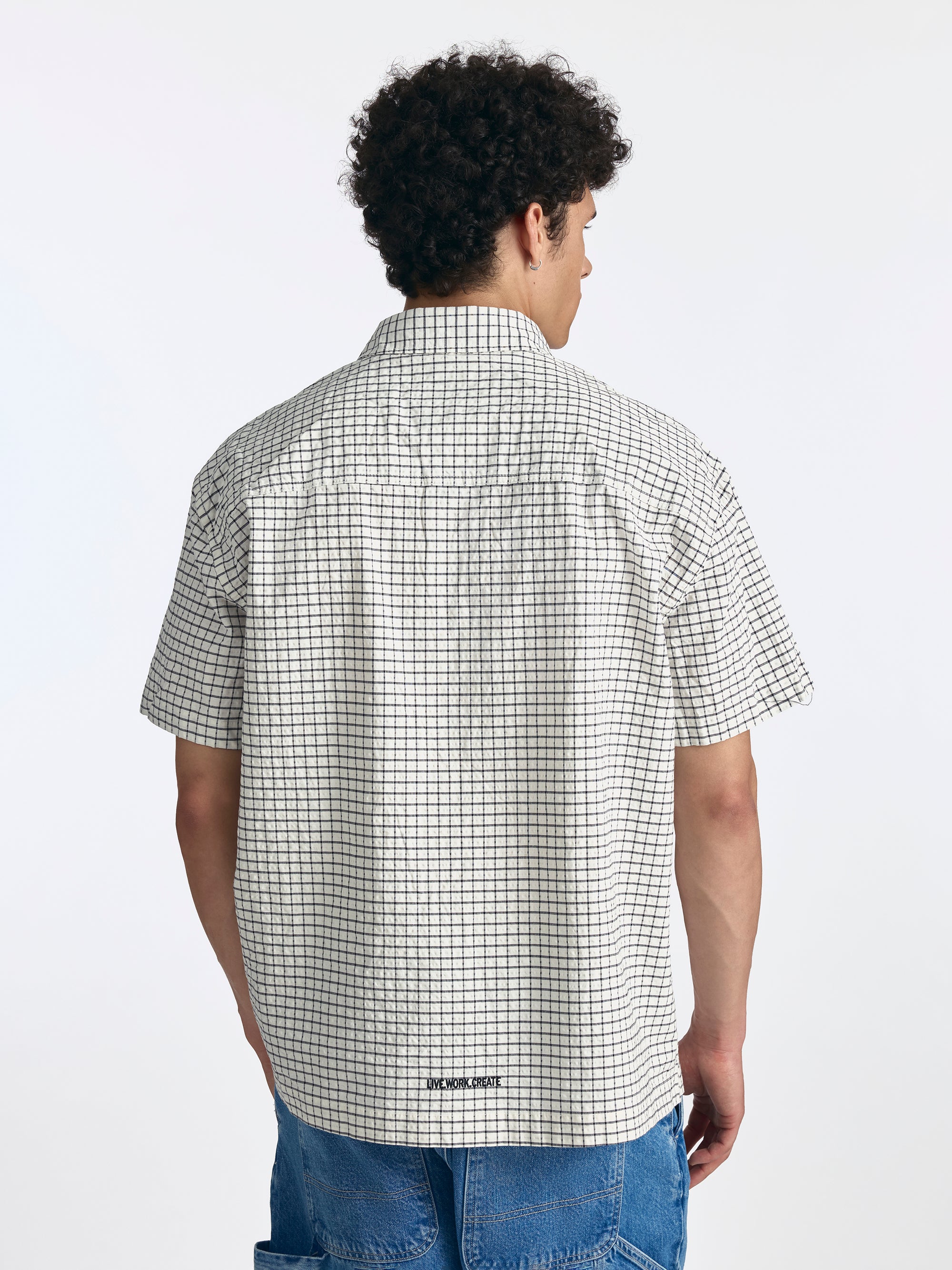 Men's Short Sleeve Plaid Shirt in Beige Check - BROOKLYN INDUSTRIES