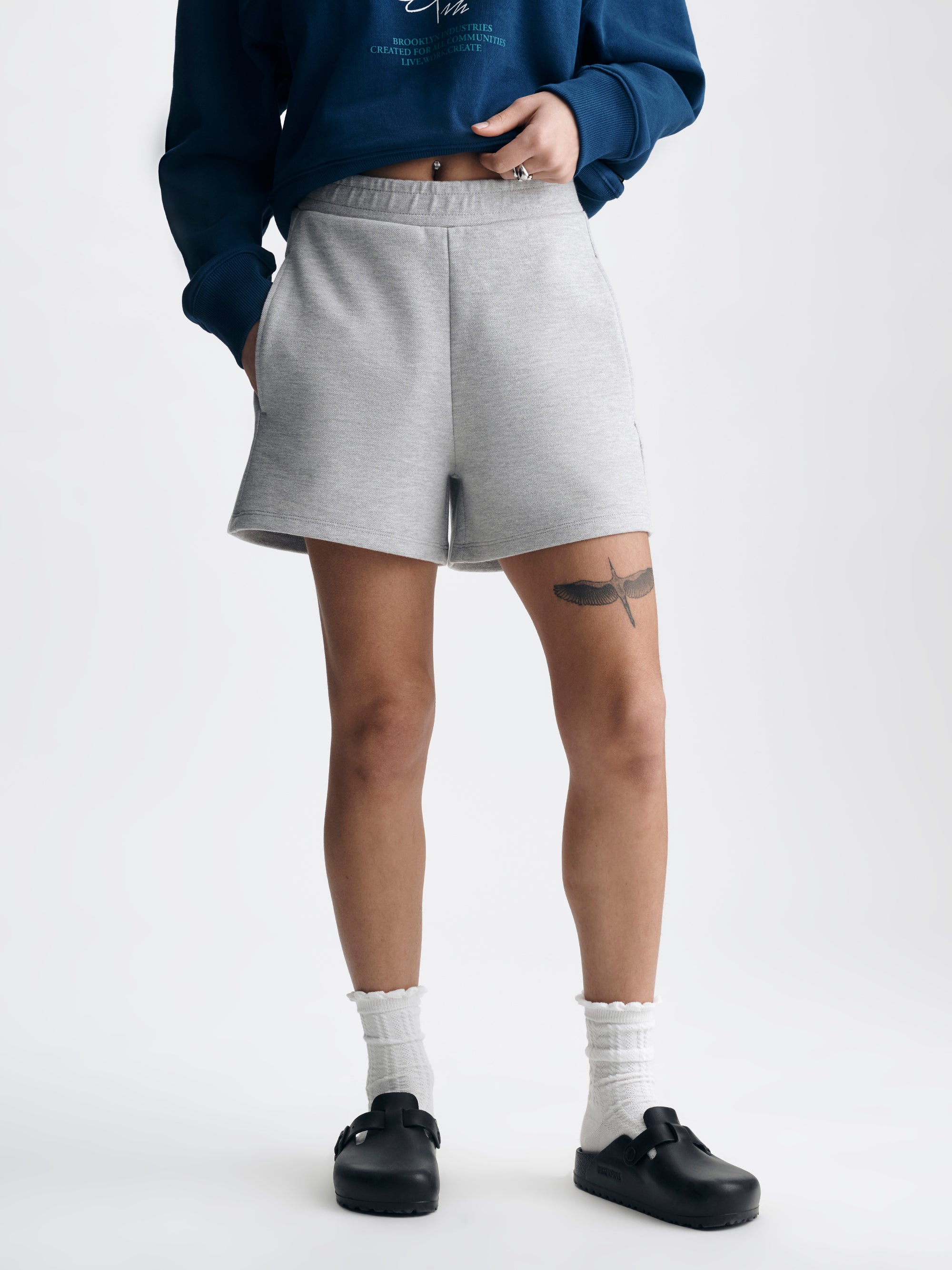 Women's Pique Shorts in Light Grey Melange - BROOKLYN INDUSTRIES