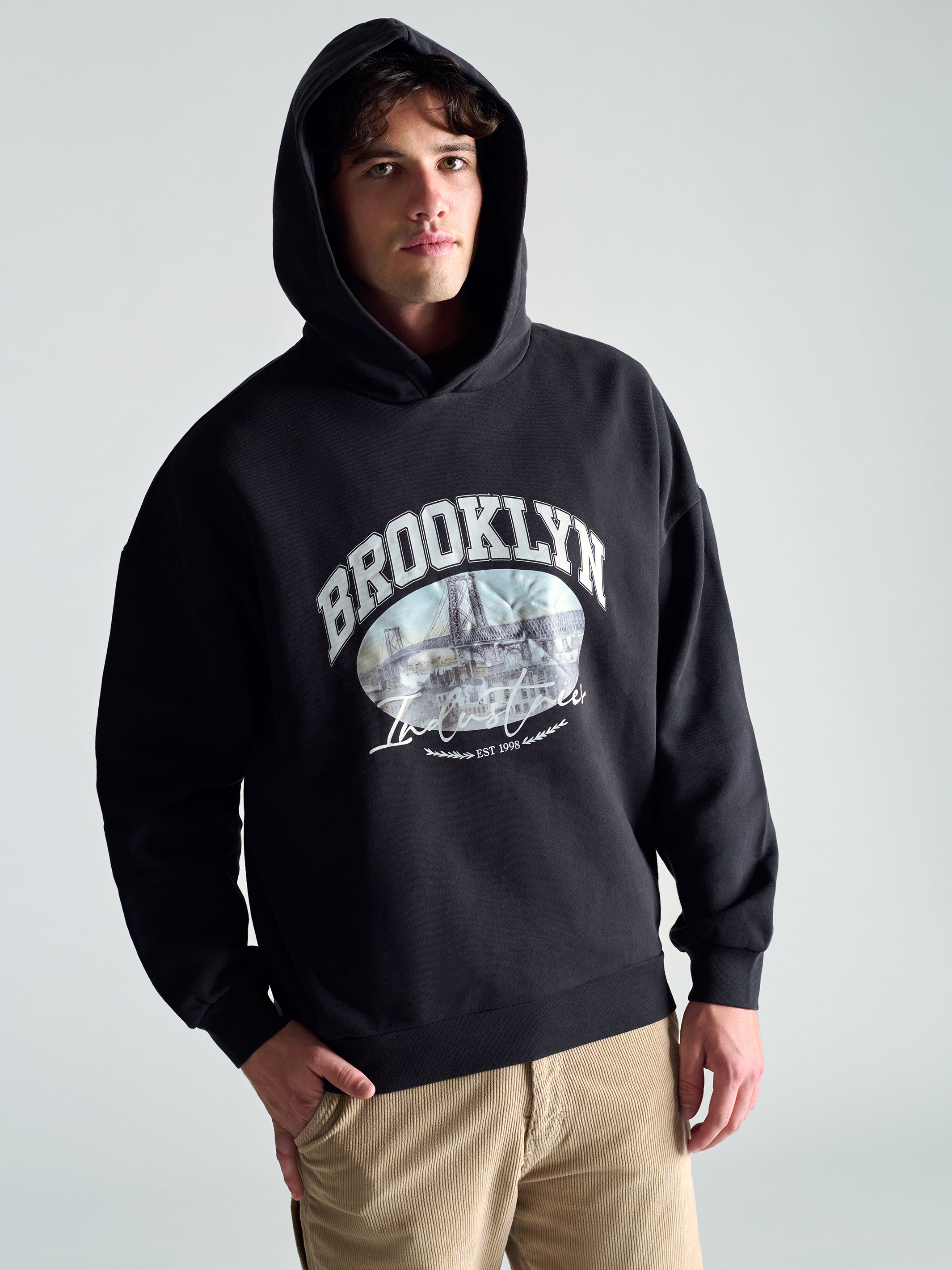 Men's Brooklyn Vintage Hooded Sweatshirt In Black - BROOKLYN INDUSTRIES