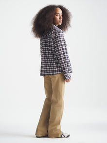 Women's Long Sleeve Plaid Shirt in Navy Check - BROOKLYN INDUSTRIES