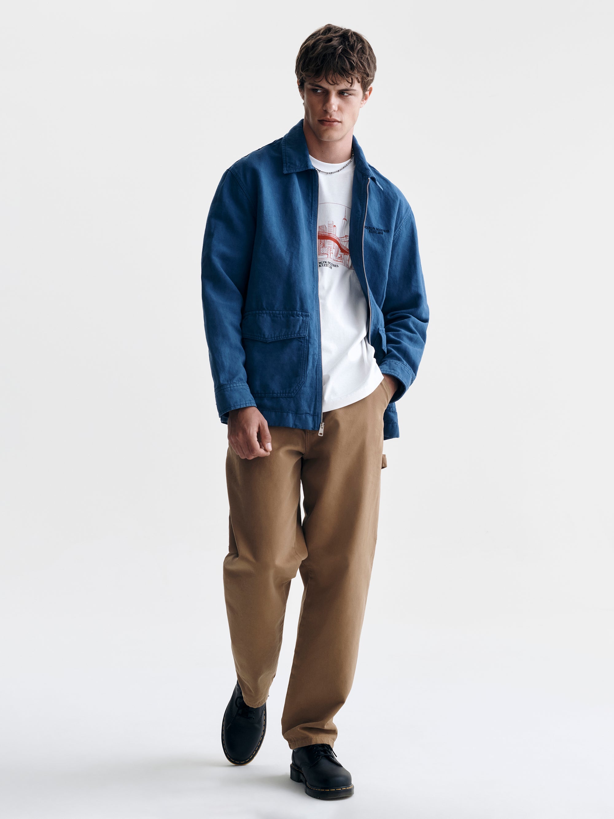 Men's Linen Utility Overshirt in Navy Peony - BROOKLYN INDUSTRIES