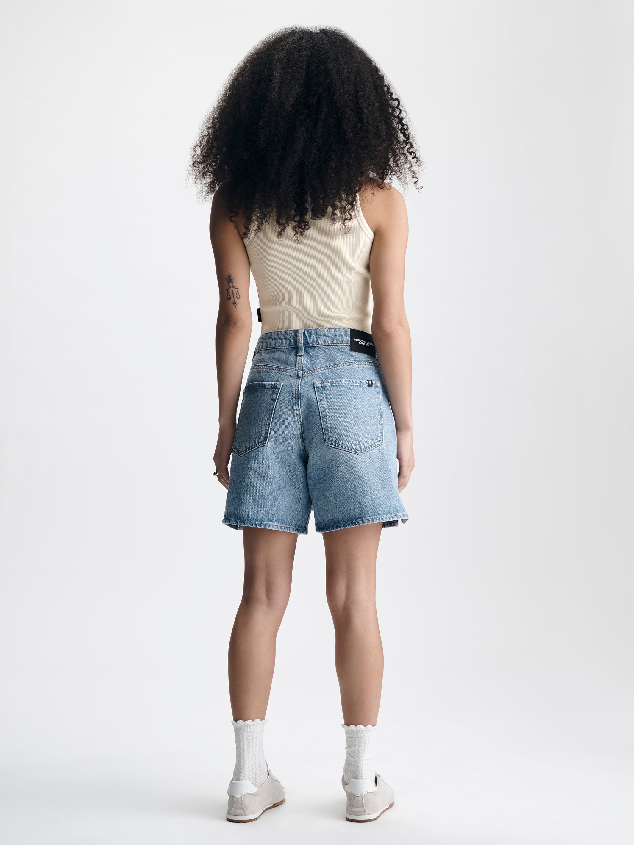 Women's Straight Leg Shorts in Bleached Everyday Denim - BROOKLYN INDUSTRIES