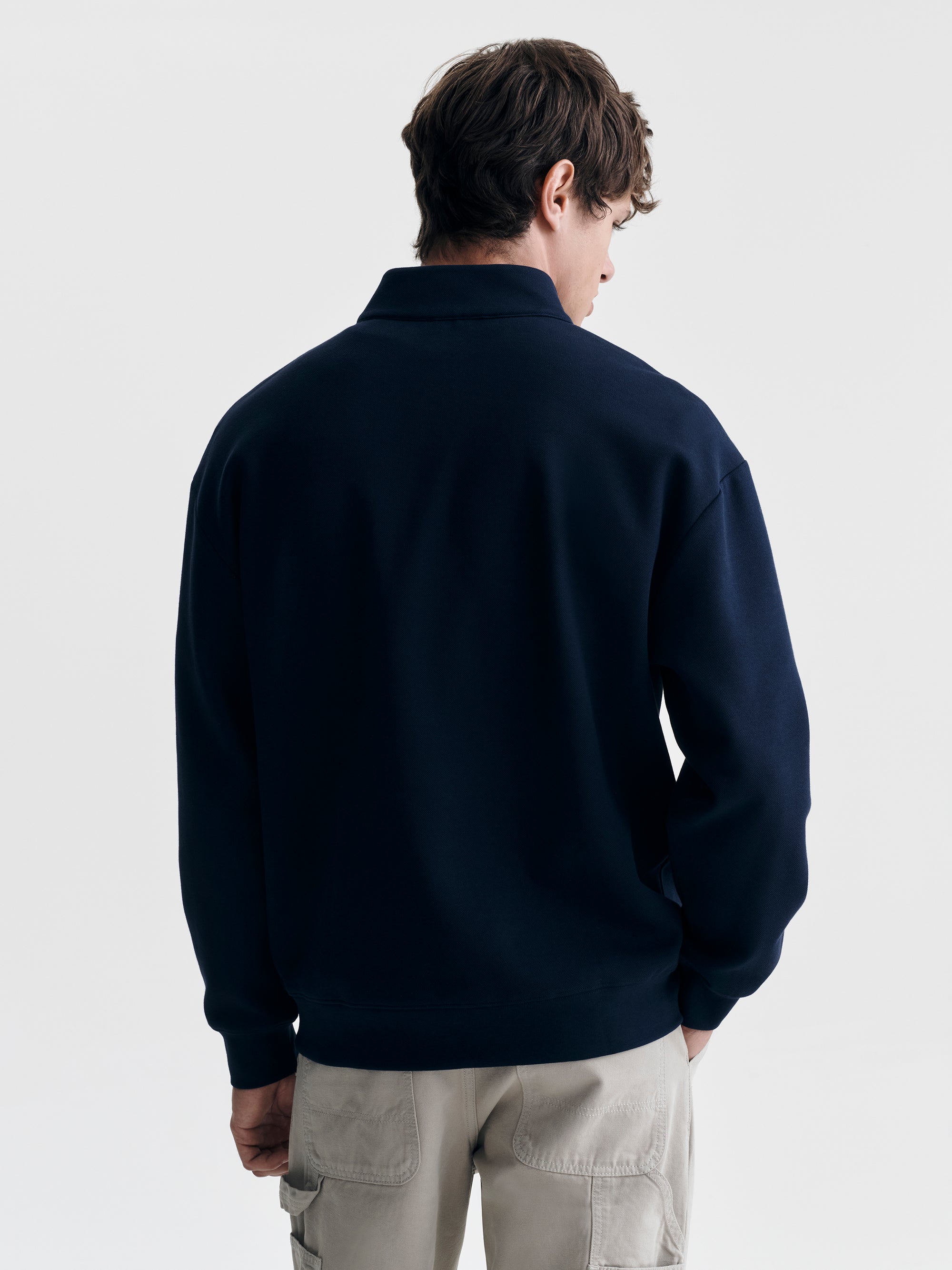 Men's Pique Half Zip Sweatshirt in Black Iris - BROOKLYN INDUSTRIES