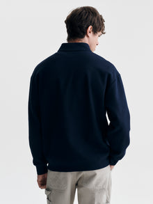Men's Pique Half Zip Sweatshirt in Black Iris - BROOKLYN INDUSTRIES