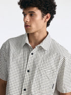 Men's Short Sleeve Plaid Shirt in Beige Check - BROOKLYN INDUSTRIES