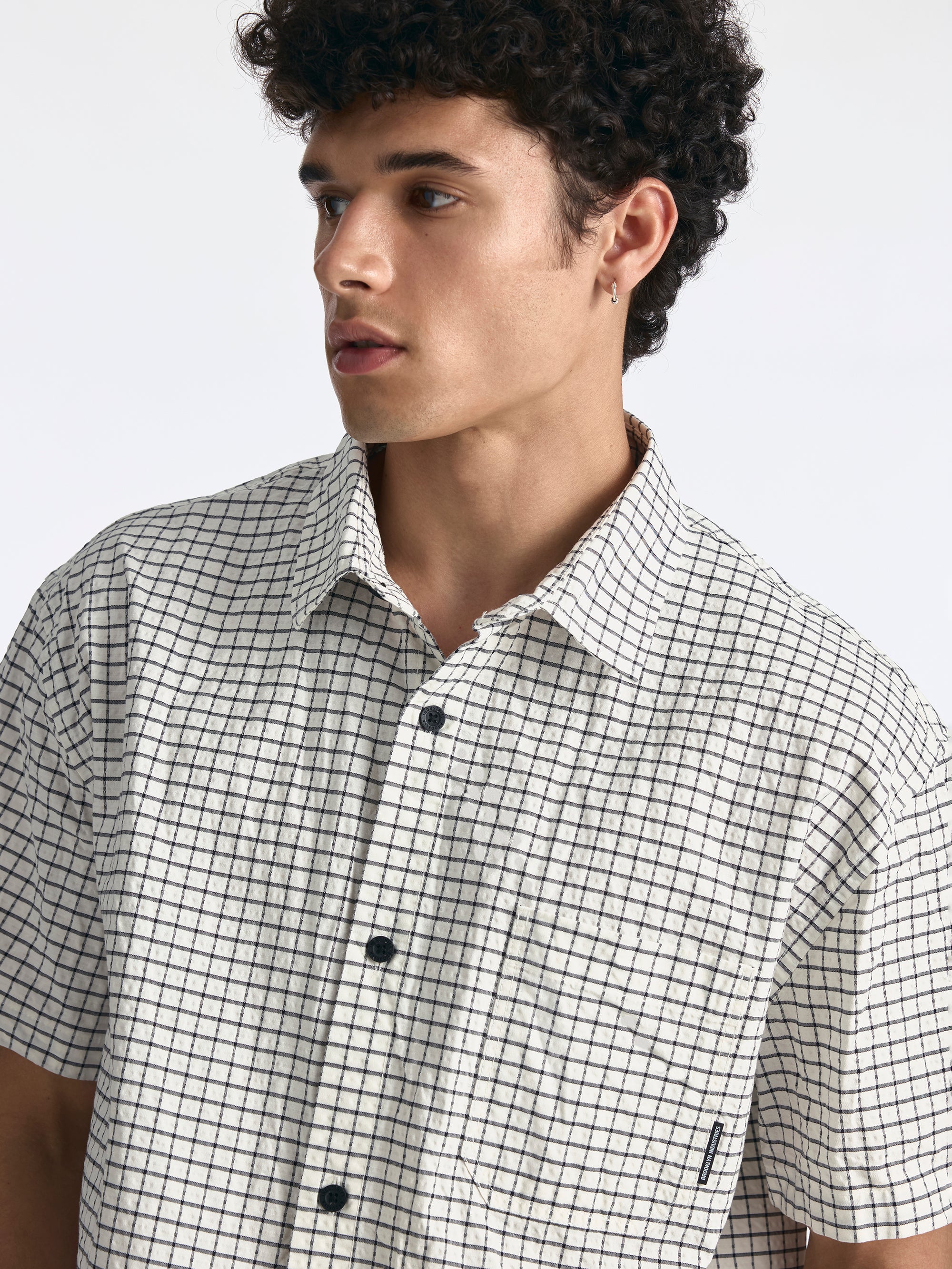 Men's Short Sleeve Plaid Shirt in Beige Check - BROOKLYN INDUSTRIES
