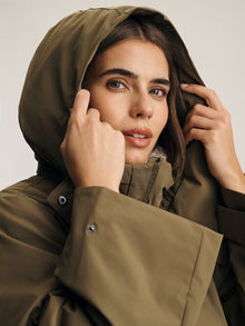 Women's Hooded Puffer Jacket in Dusky Green - BROOKLYN INDUSTRIES