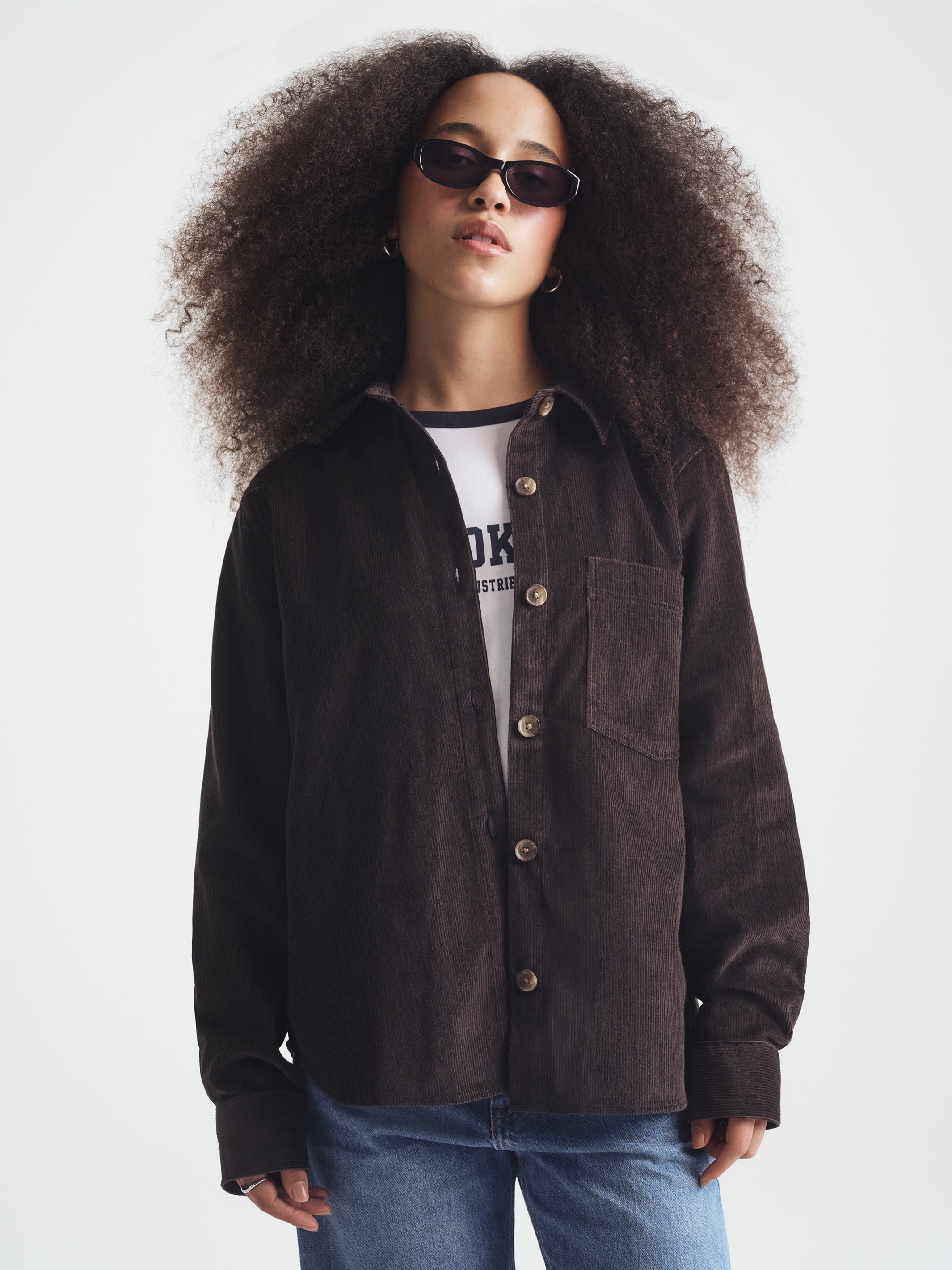 Women's Long Sleeve Corduroy Shirt in Espresso