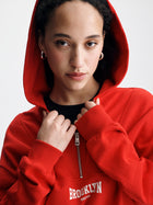Women's Brooklyn Half Zip Hoodie in Goji Berry - BROOKLYN INDUSTRIES