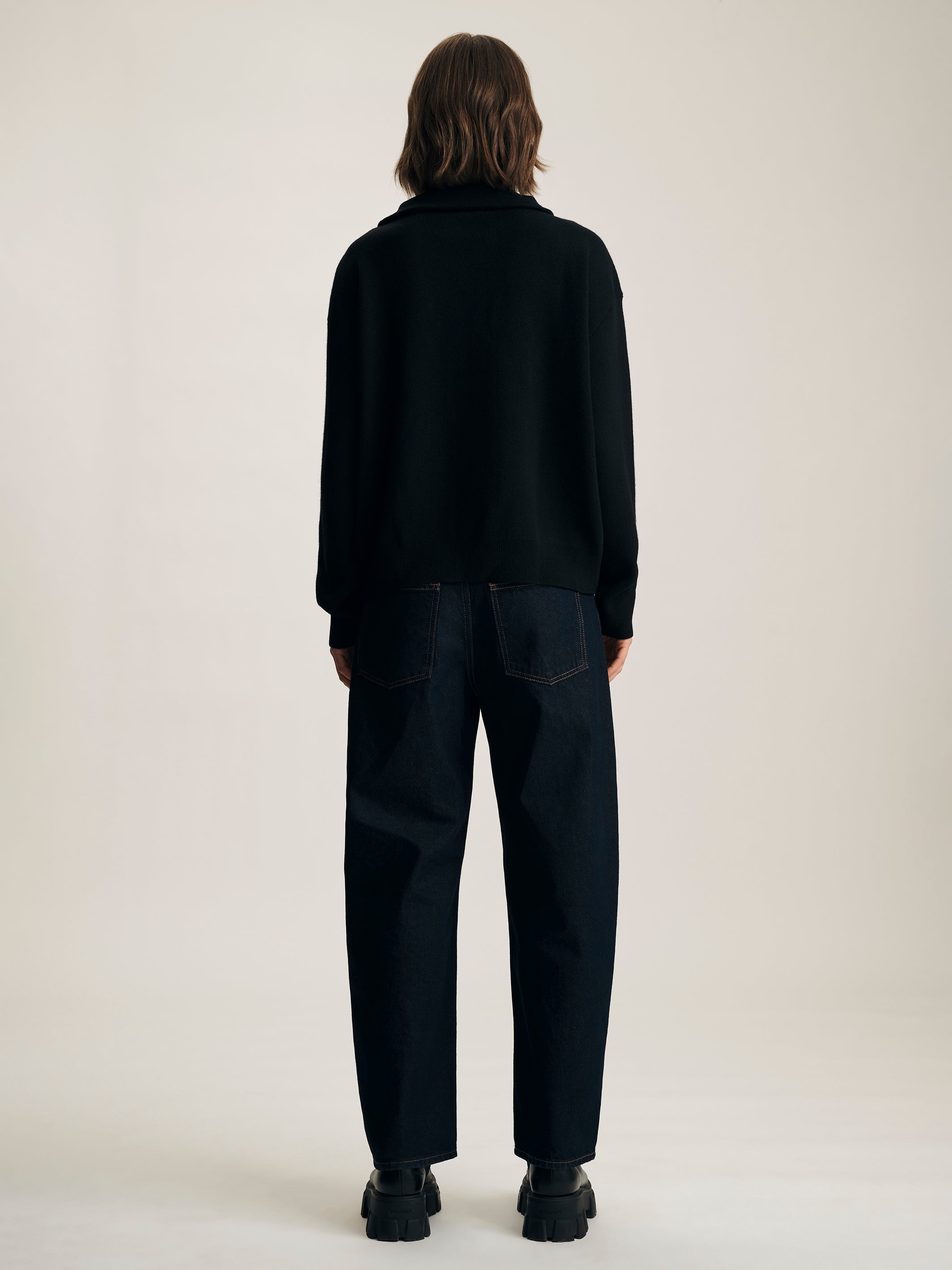 Women's Half Zip Waffle Sweater in Black - BROOKLYN INDUSTRIES