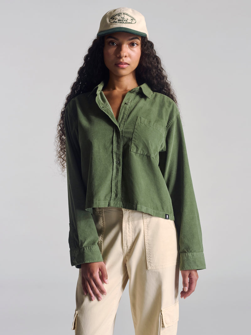 Women's Graham Corduroy Cropped Shirt in Moss - BROOKLYN INDUSTRIES