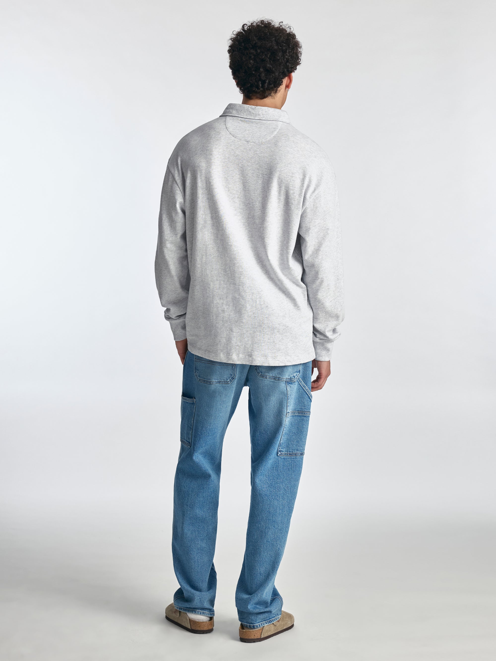 Men's Polo Sweatshirt in Grey Melange - BROOKLYN INDUSTRIES