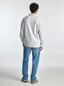Men's Polo Sweatshirt in Grey Melange - BROOKLYN INDUSTRIES