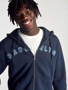 Men's Logo Zip Up Sweatshirt In Navy - BROOKLYN INDUSTRIES