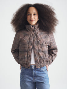 Women's Cropped Puffer Jacket in Tartan Check