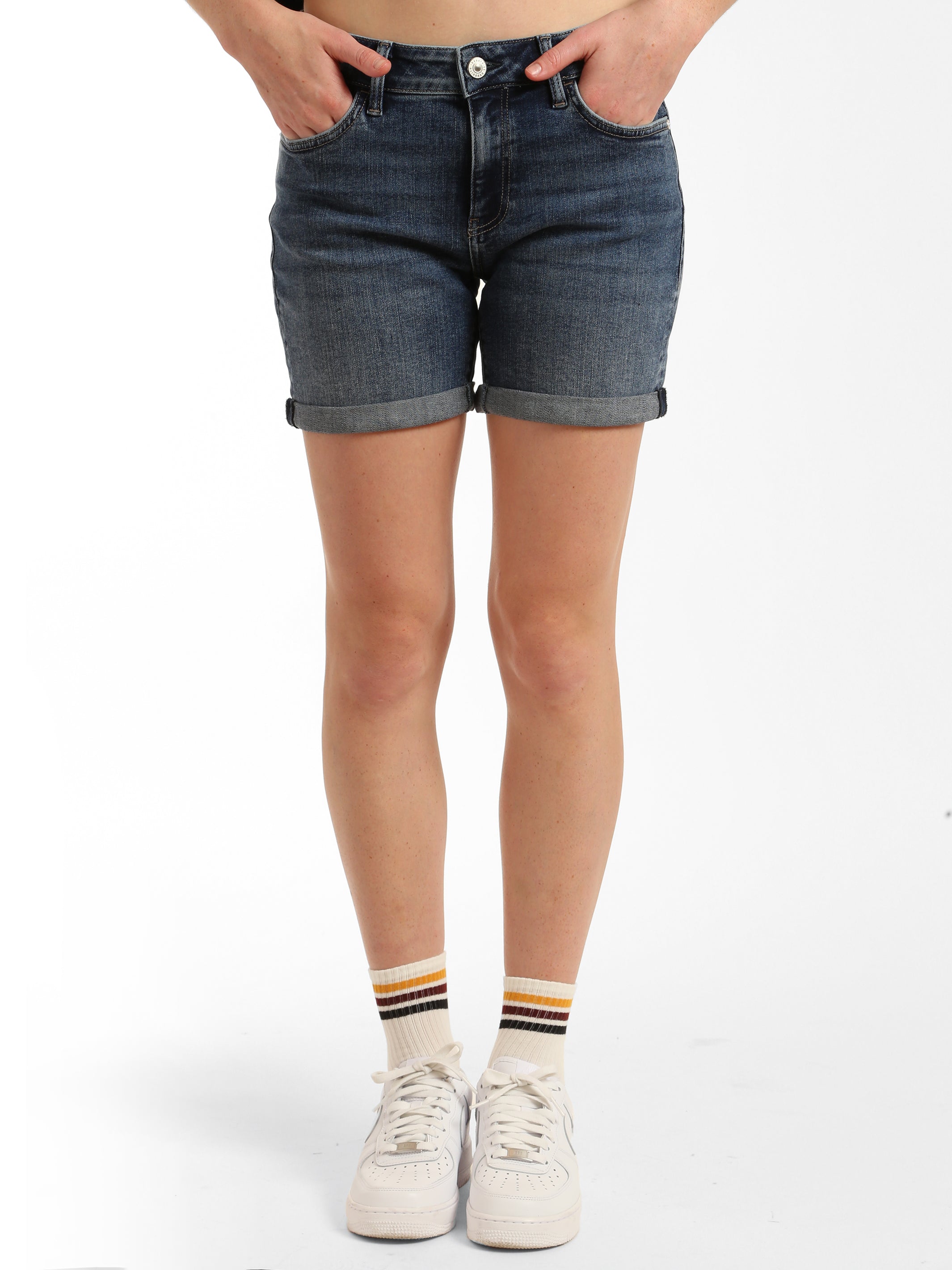 Crown Boyfriend Shorts in Dark Brushed Denim - BROOKLYN INDUSTRIES