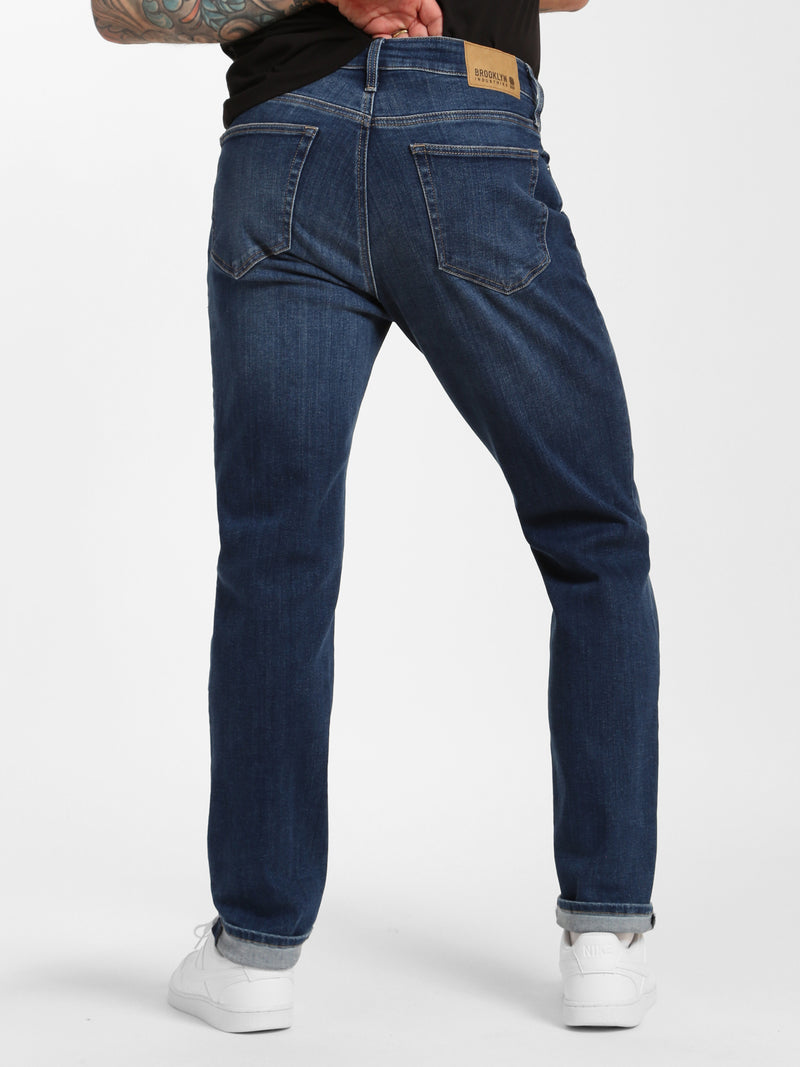 Franklin Athletic Fit Jeans in Dark Distressed Denim - BROOKLYN INDUSTRIES