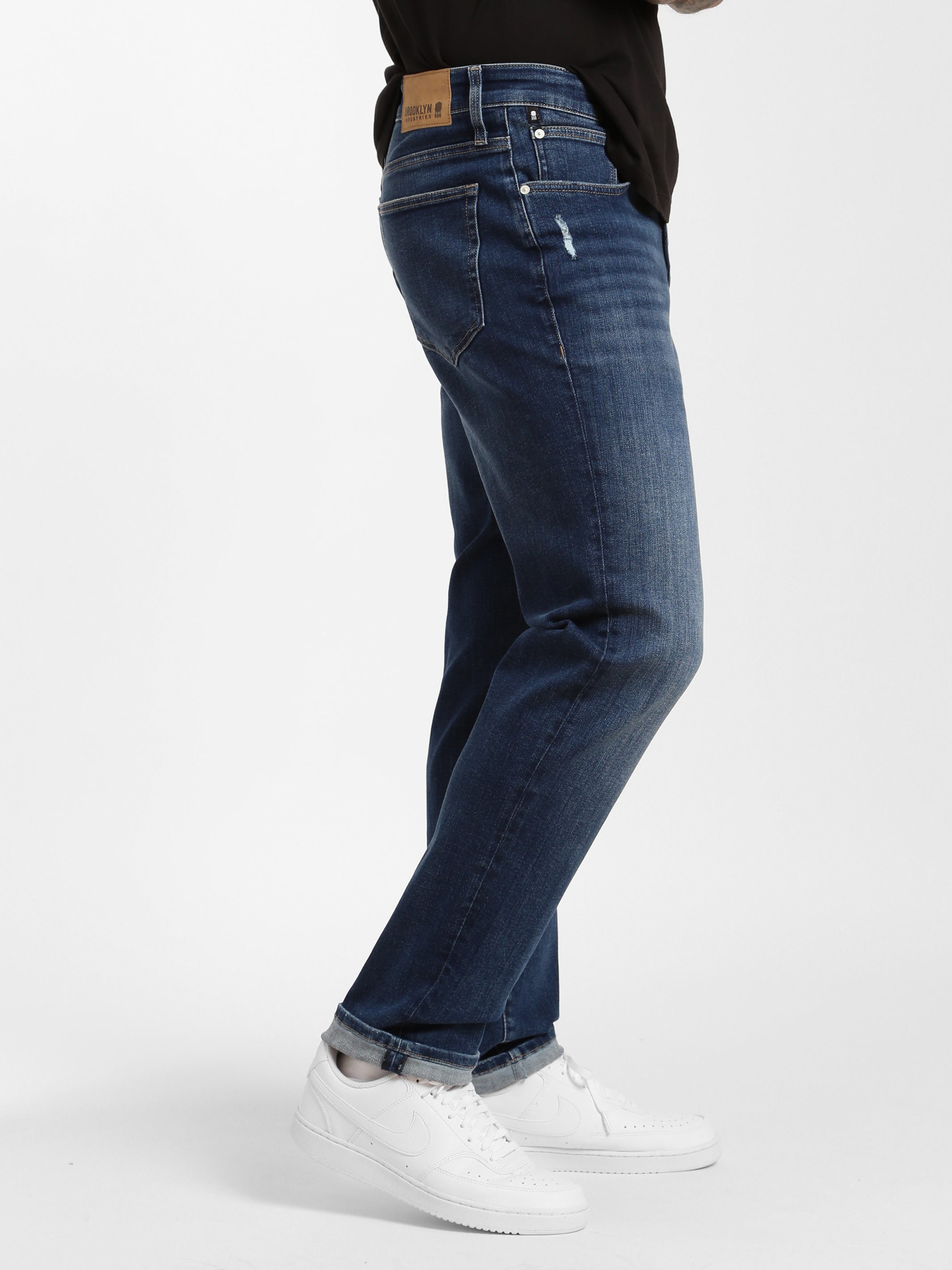 Franklin Athletic Fit Jeans in Dark Distressed Denim - BROOKLYN INDUSTRIES