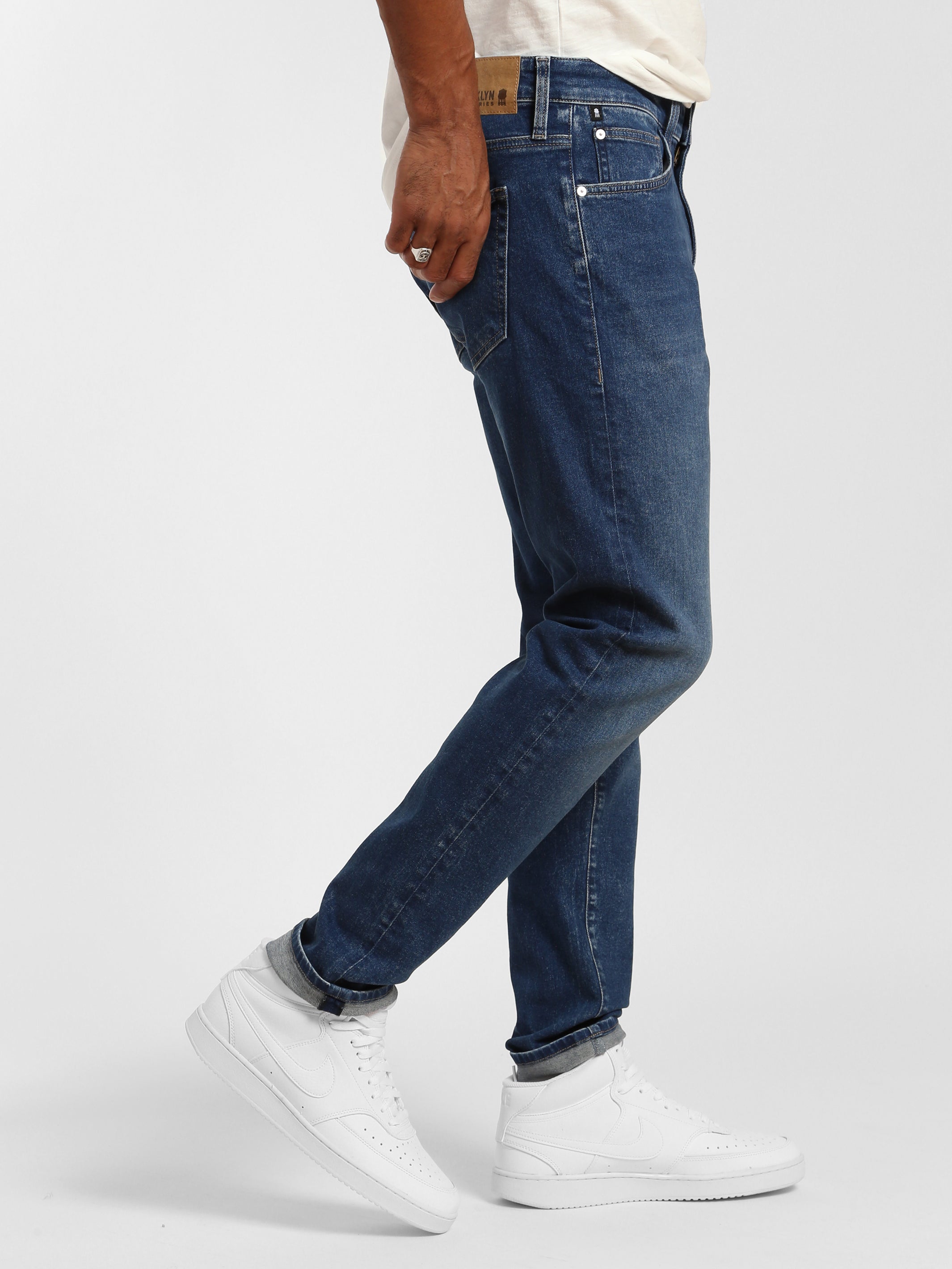 Franklin Athletic Fit Jeans in Dark Distressed Denim