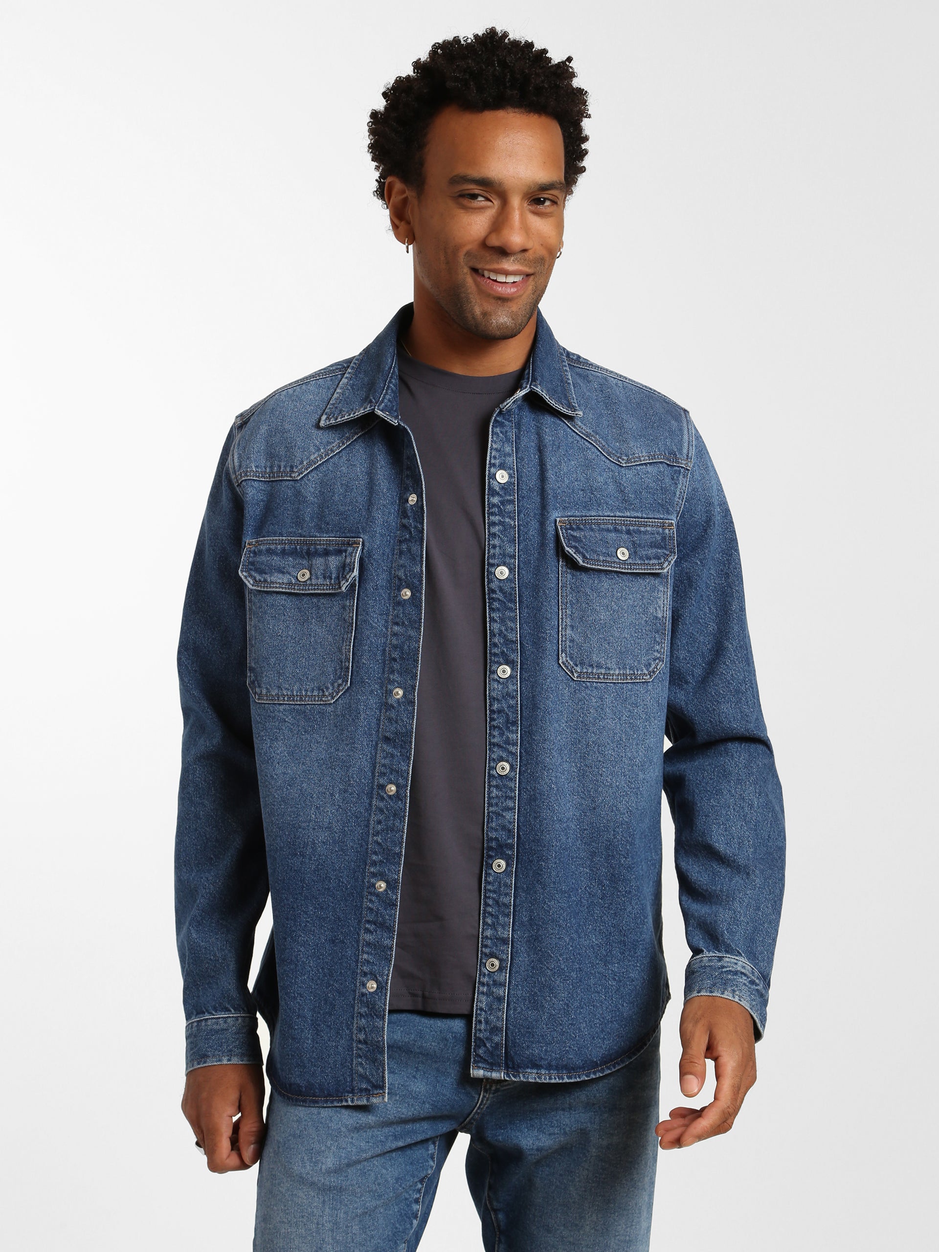 denim dress shirt Ash & Erie Medium Blue Button-Down Shirt for Short Men main image 0