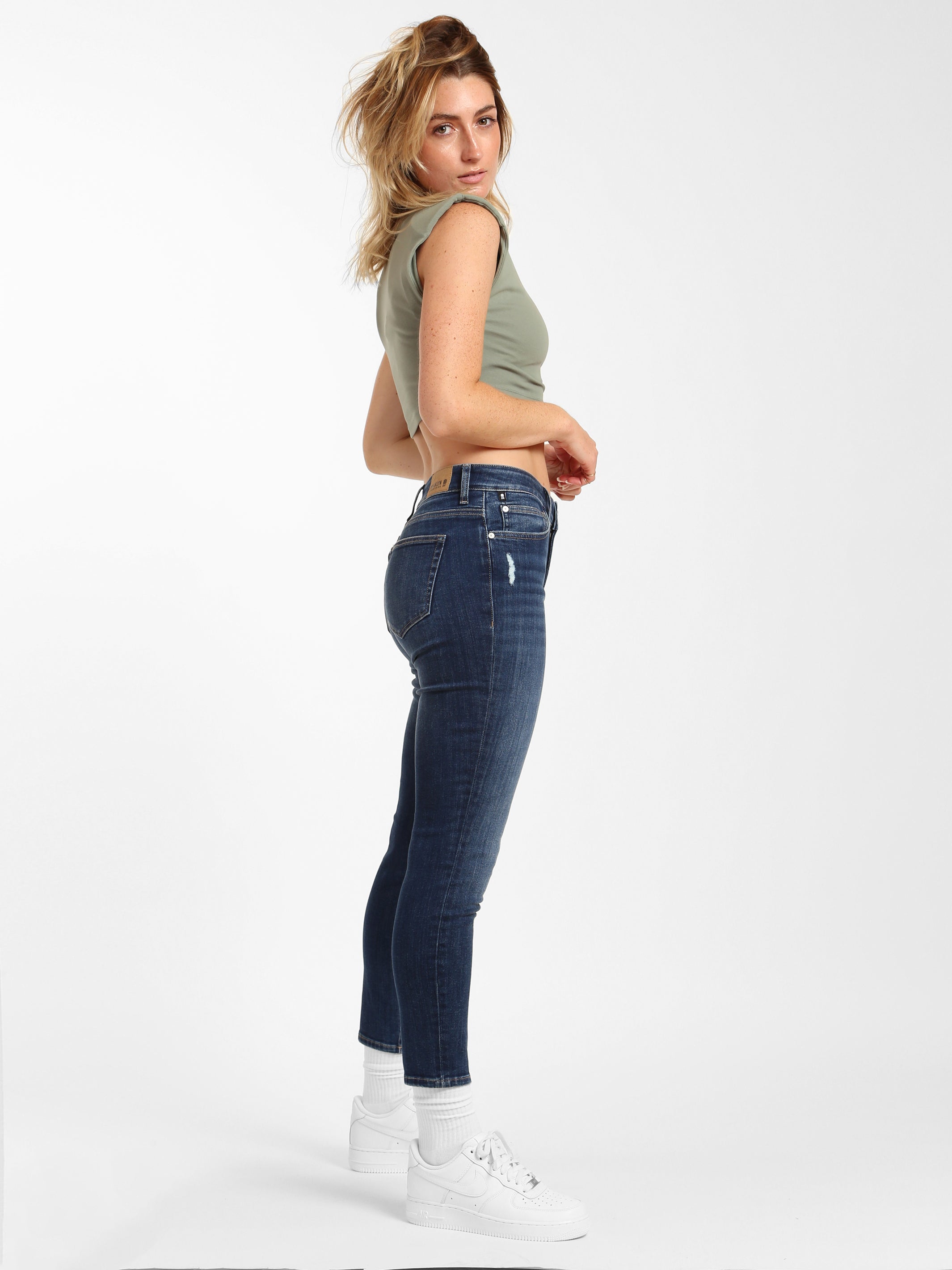 Coco High Rise Skinny Jeans in Dark Distressed Denim - BROOKLYN INDUSTRIES