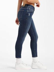 Coco High Rise Skinny Jeans in Dark Distressed Denim - BROOKLYN INDUSTRIES