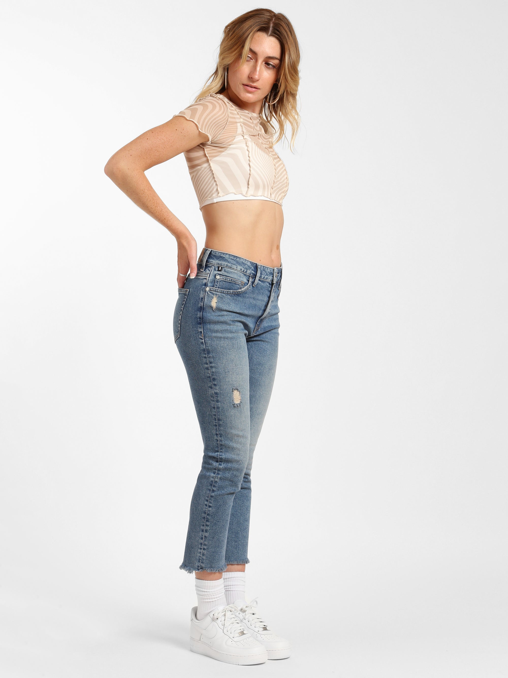 Court High Rise Cropped Straight Leg Jeans in Light Ripped Denim - BROOKLYN INDUSTRIES