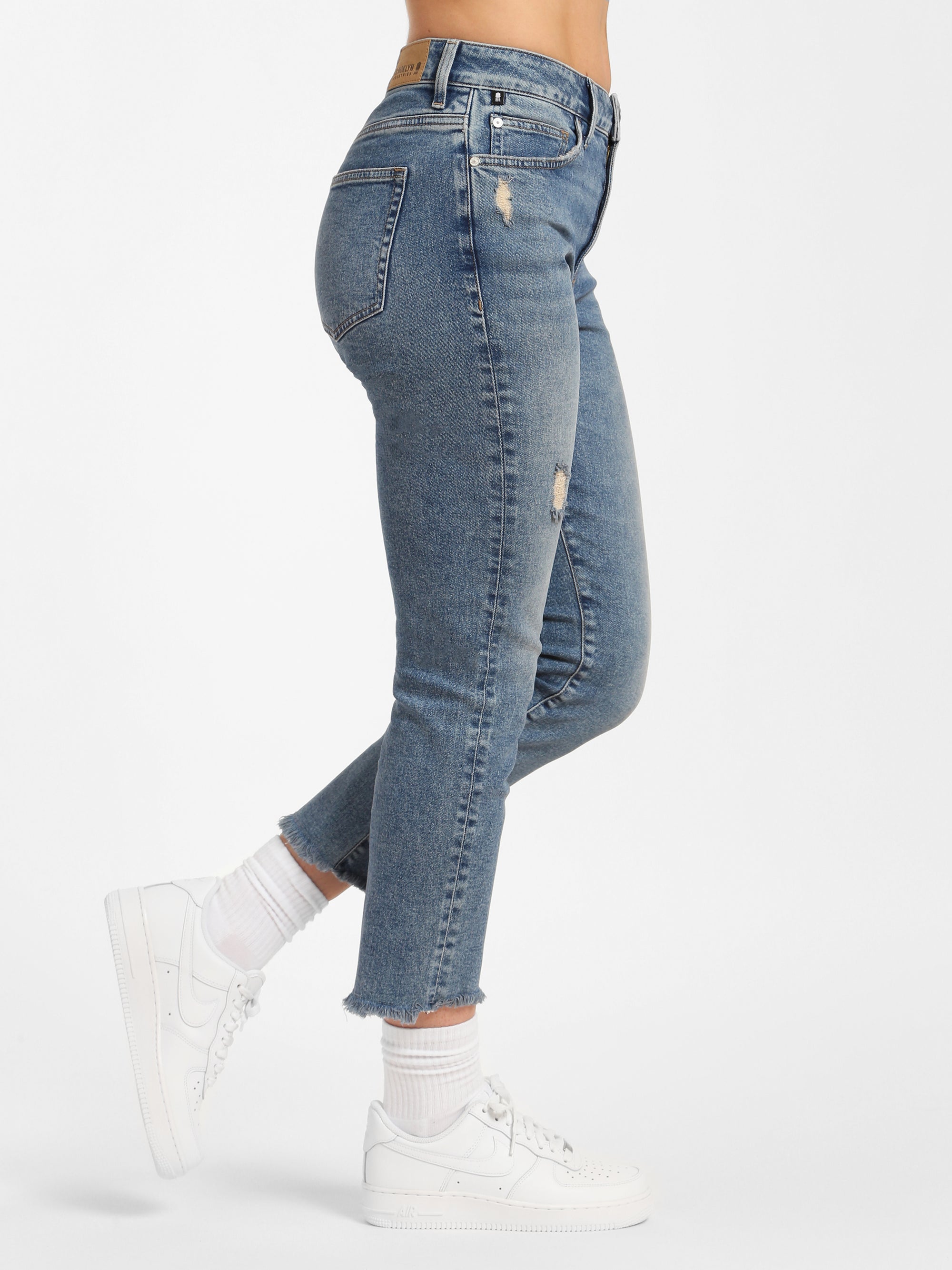 Court High Rise Cropped Straight Leg Jeans in Light Ripped Denim - BROOKLYN INDUSTRIES