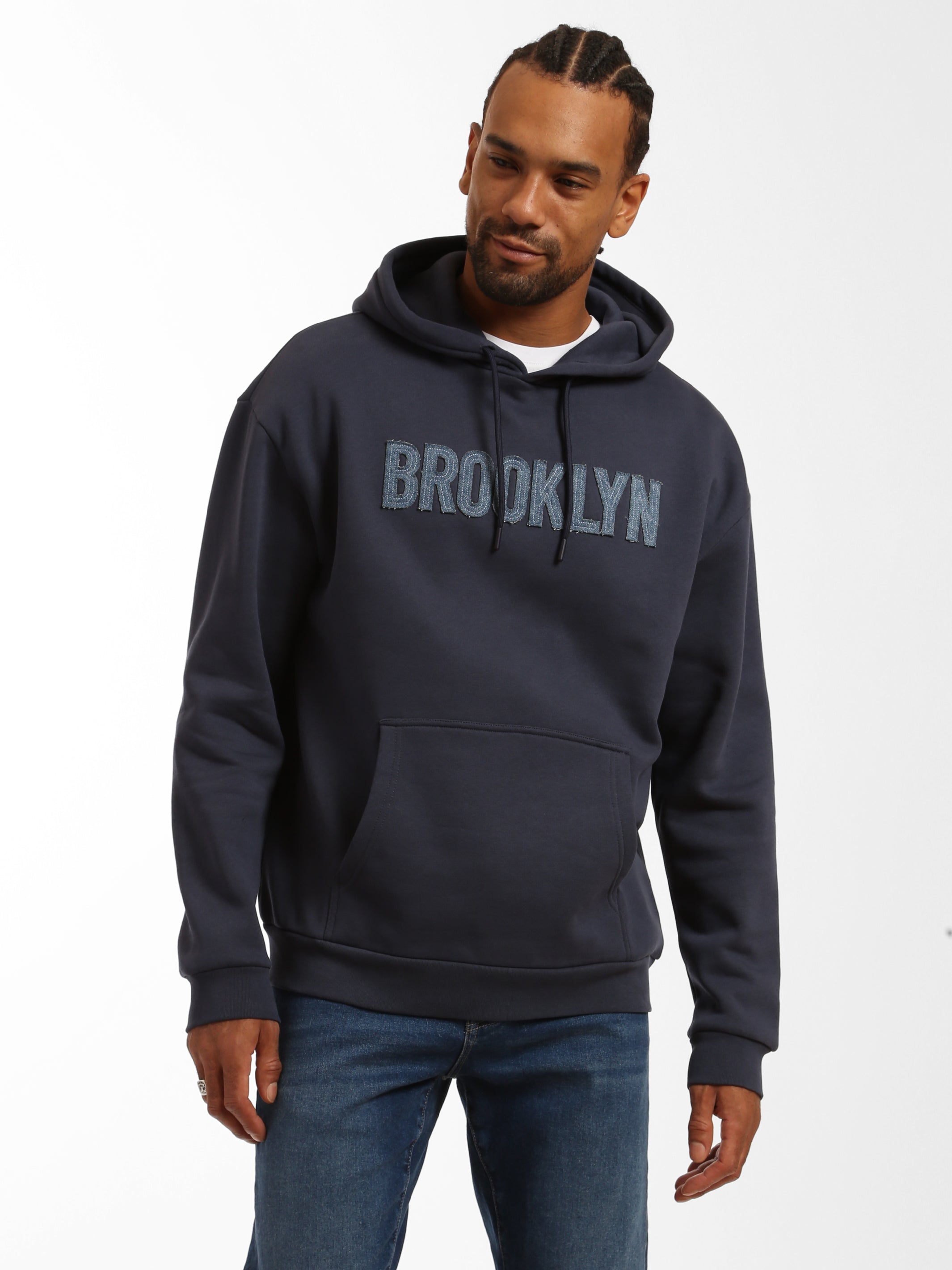Men's Brooklyn Denim Patched Hoodie Sweatshirt - BROOKLYN INDUSTRIES