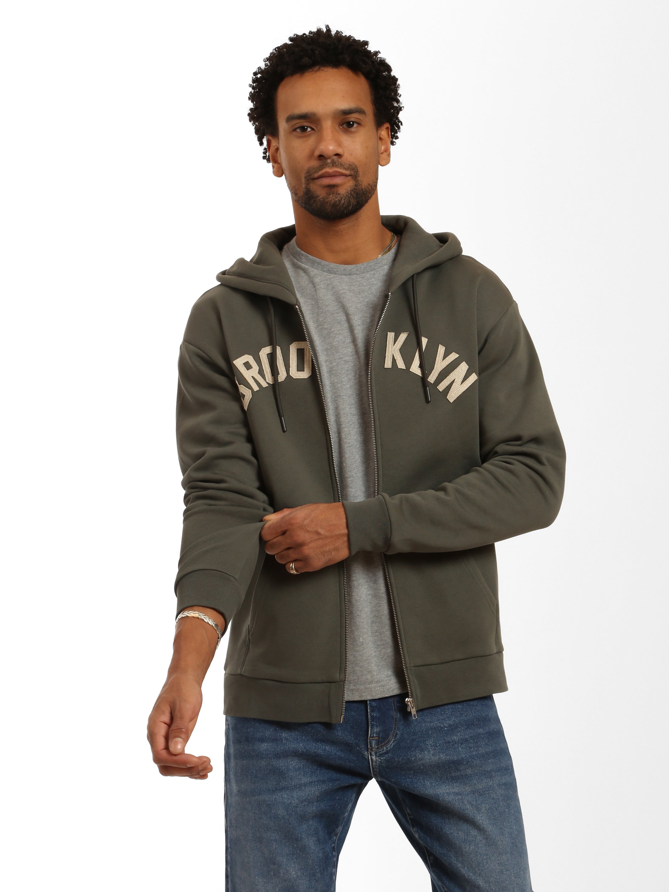 Mens khaki store zip up hoodie