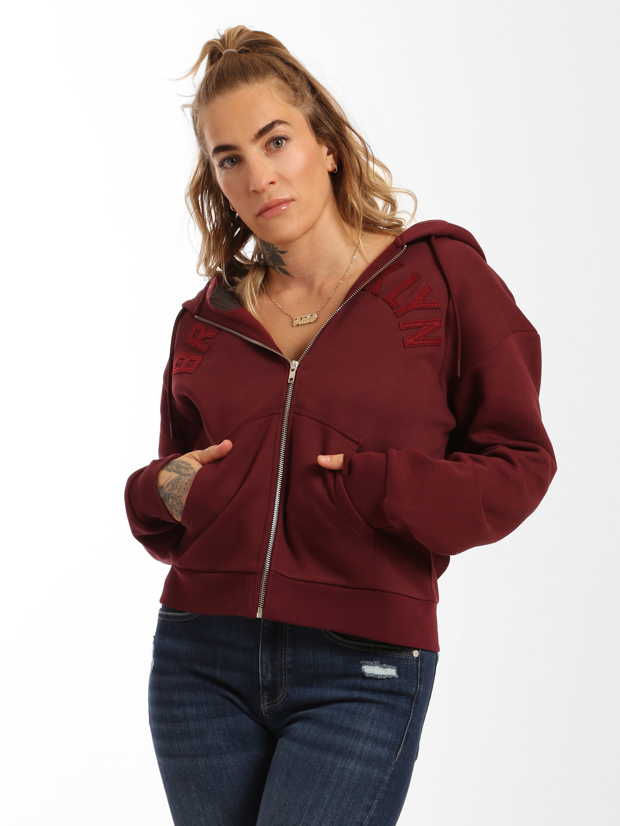 Burgundy zip up online hoodie womens